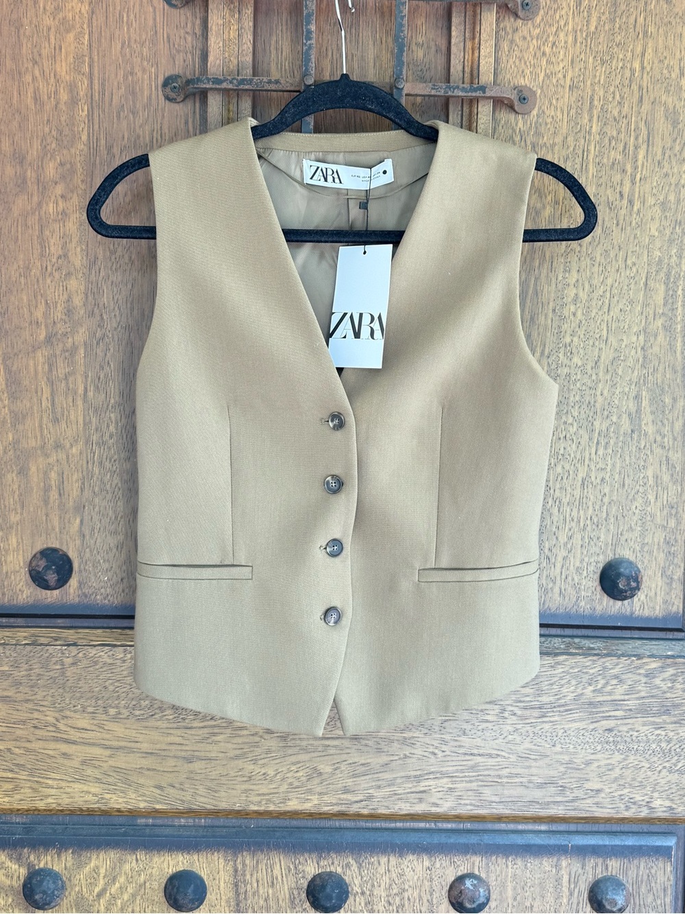Zara Olive Button-Front Tailored Vest Size XS